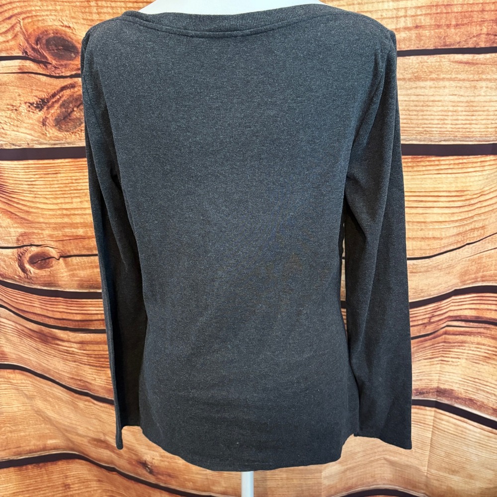 Lauren Ralph Lauren Dark Gray Boatneck Long Sleeve Cotton Top Size L - Picture 2 of 8